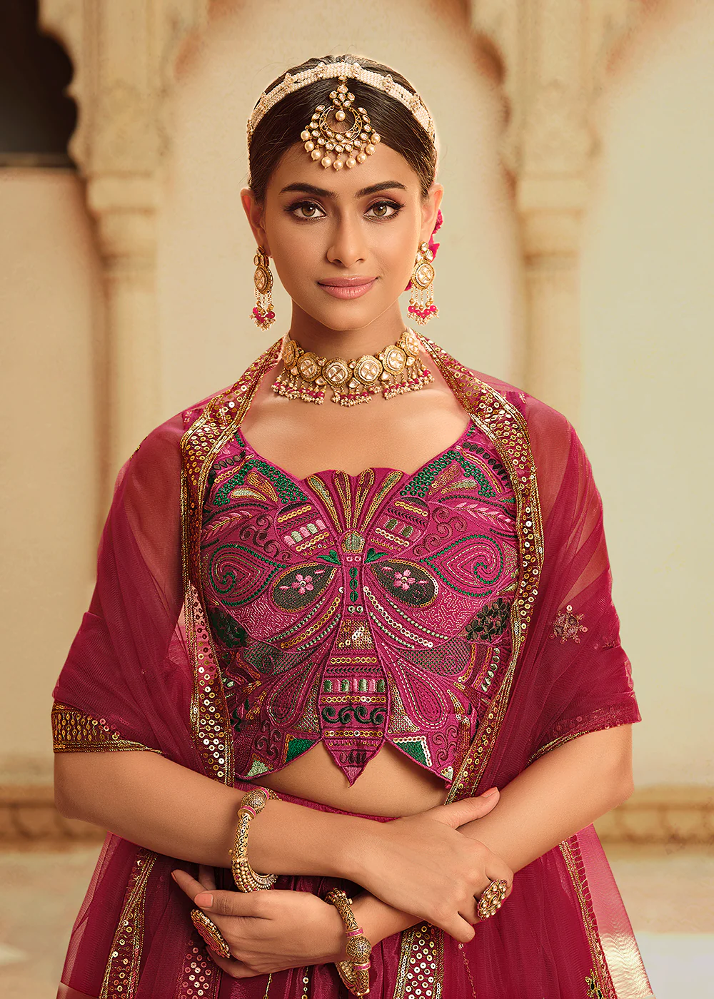 Deep Pink to Purple Multi Color Sequins Festive Lehenga Choli - Image 2