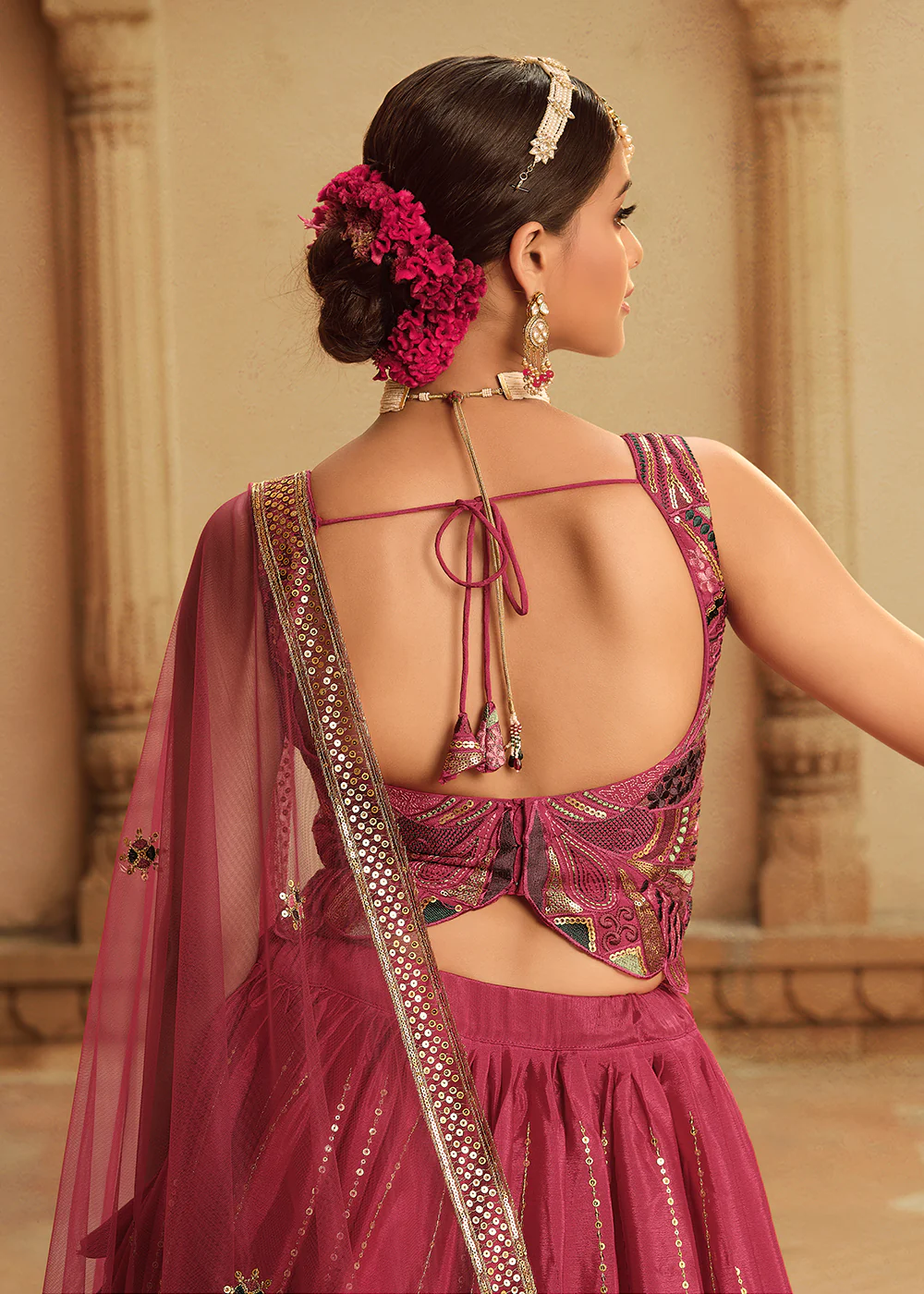 Deep Pink to Purple Multi Color Sequins Festive Lehenga Choli - Image 4