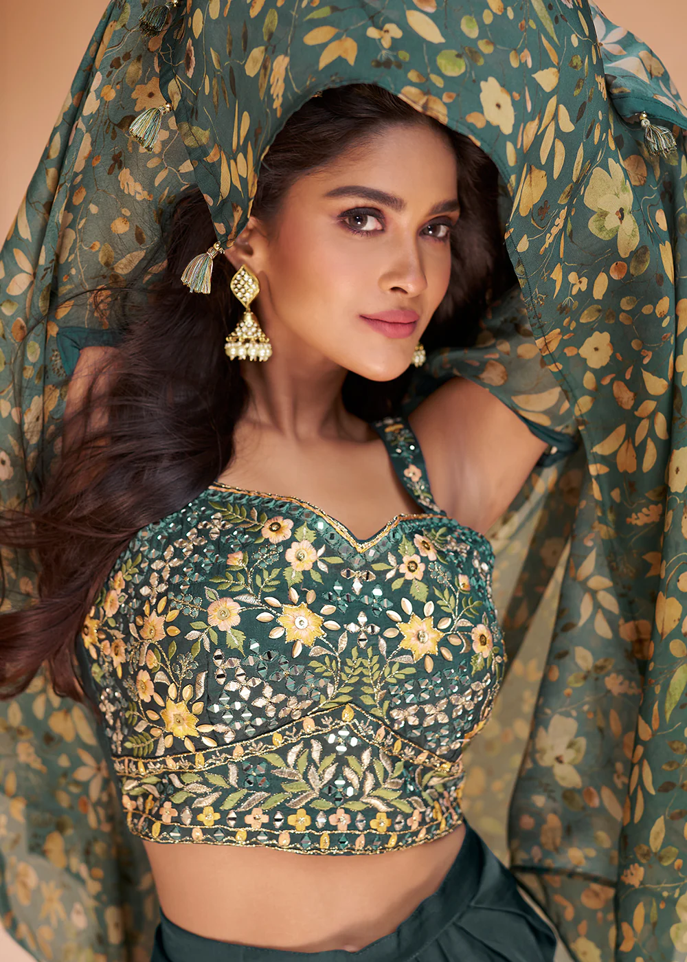 Deep Teal Satin Silk Indo Western Style Dhoti Pant Suit - Image 4