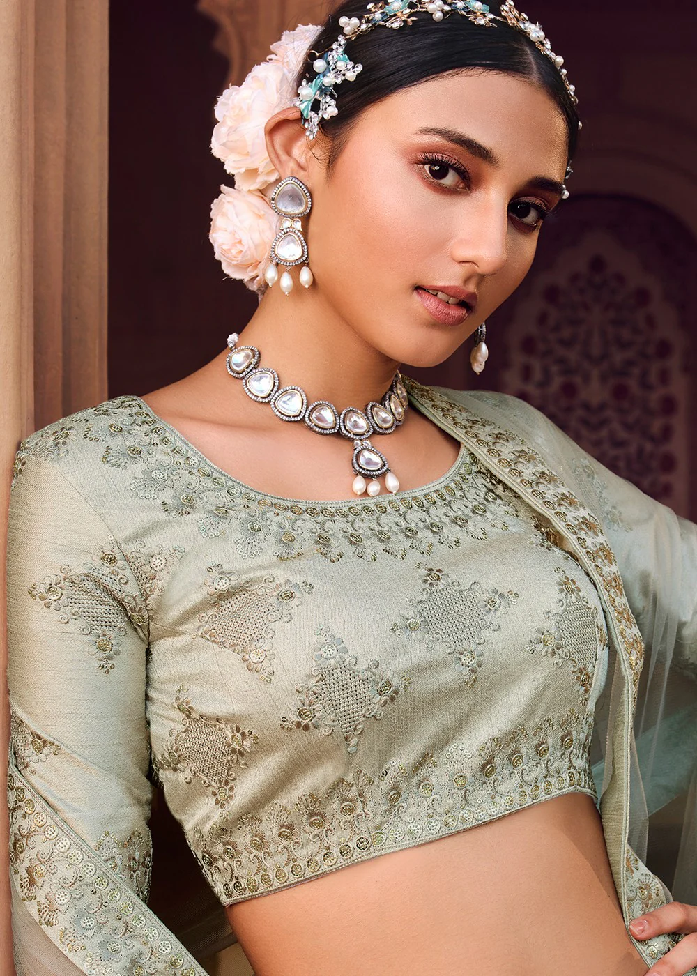 Delightful Grey Net Tiered Heavy A Line Lehenga Choli - Image 2
