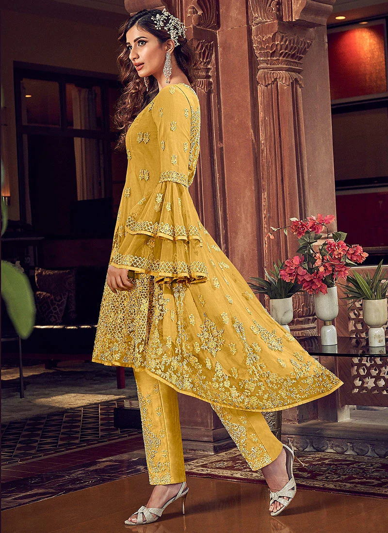 Delightful Yellow Embroidered Party Wear Sharara Suit - Image 2