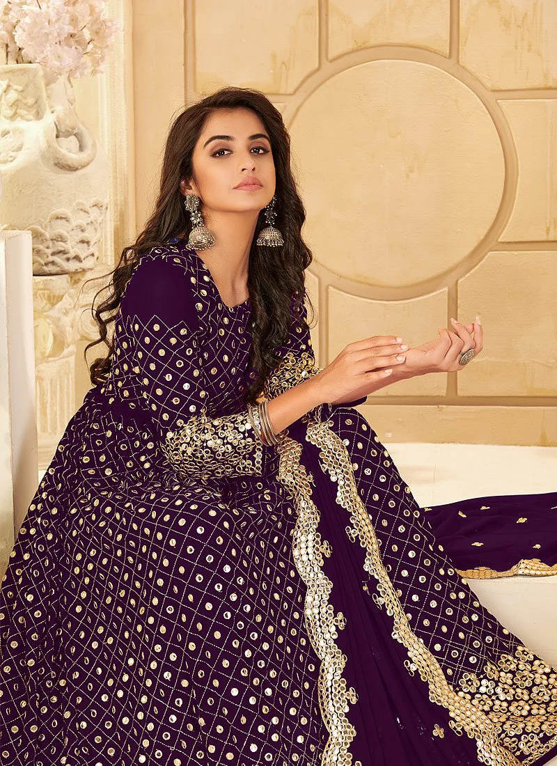 Deserving Purple Foil Mirror Georgette Anarkali Suit - Image 2