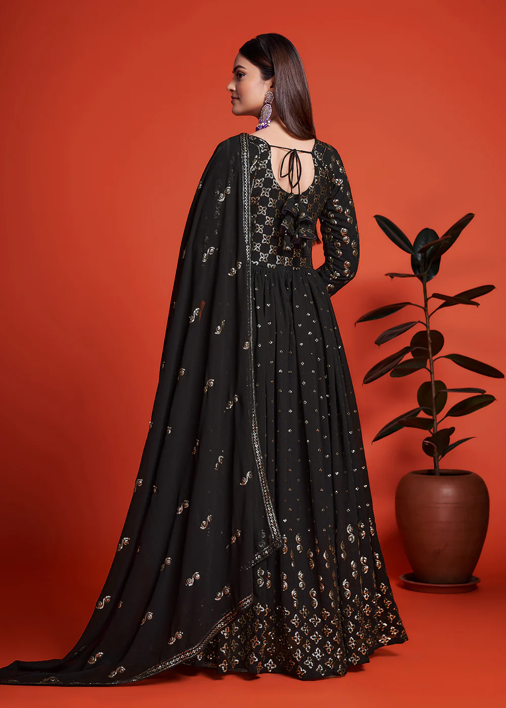 Designer Blooming Georgette Jade Black Long Anarkali Gown - Image 4