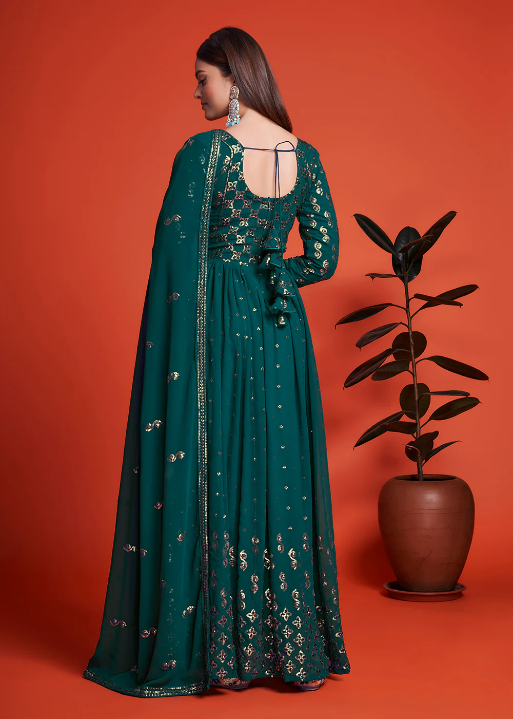 Designer Blooming Georgette Rama Blue Long Anarkali Gown - Image 4