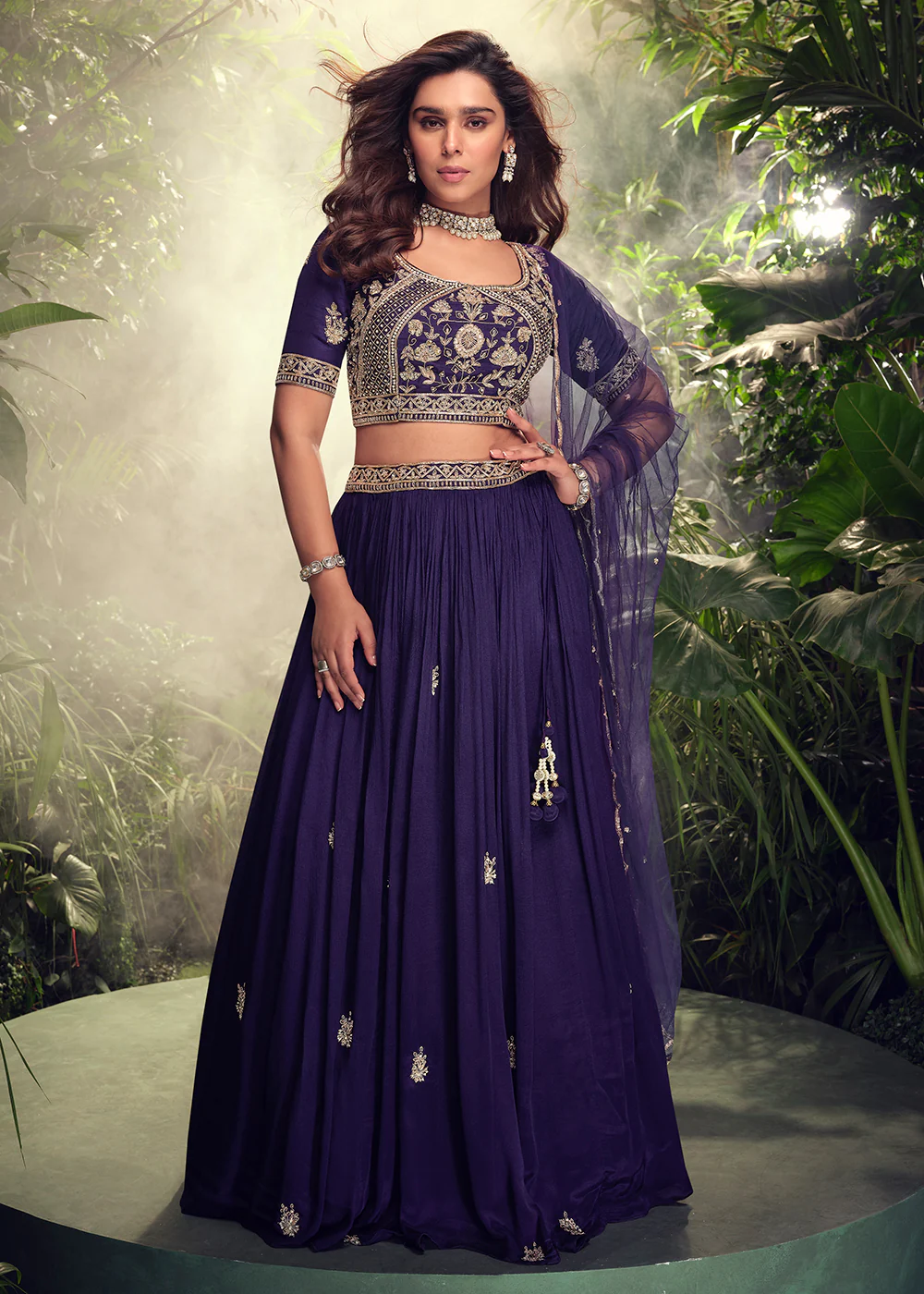 Designer Blue Chinnon Silk Party Wear Lehenga Choli