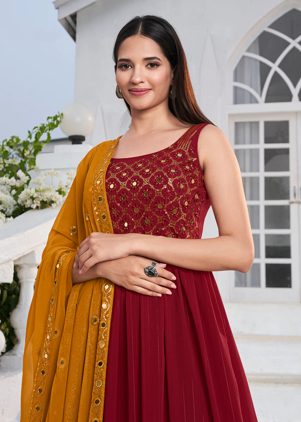 Designer Charismatic Red Party Style Palazzo Salwar Suit - Image 2