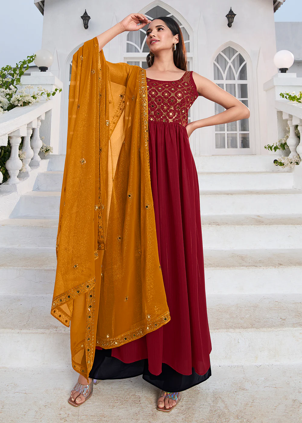 Designer Charismatic Red Party Style Palazzo Salwar Suit - Image 3