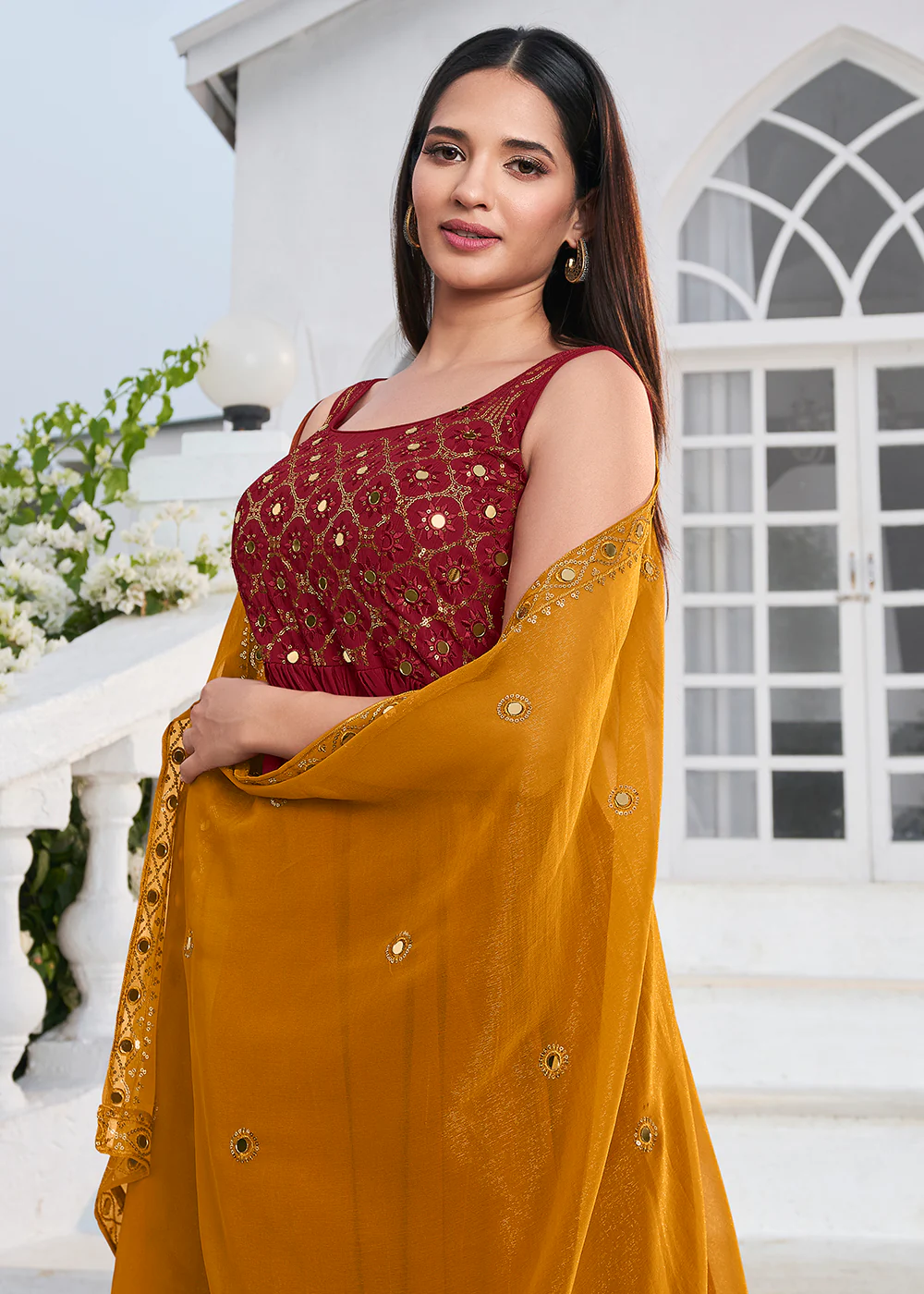 Designer Charismatic Red Party Style Palazzo Salwar Suit - Image 4