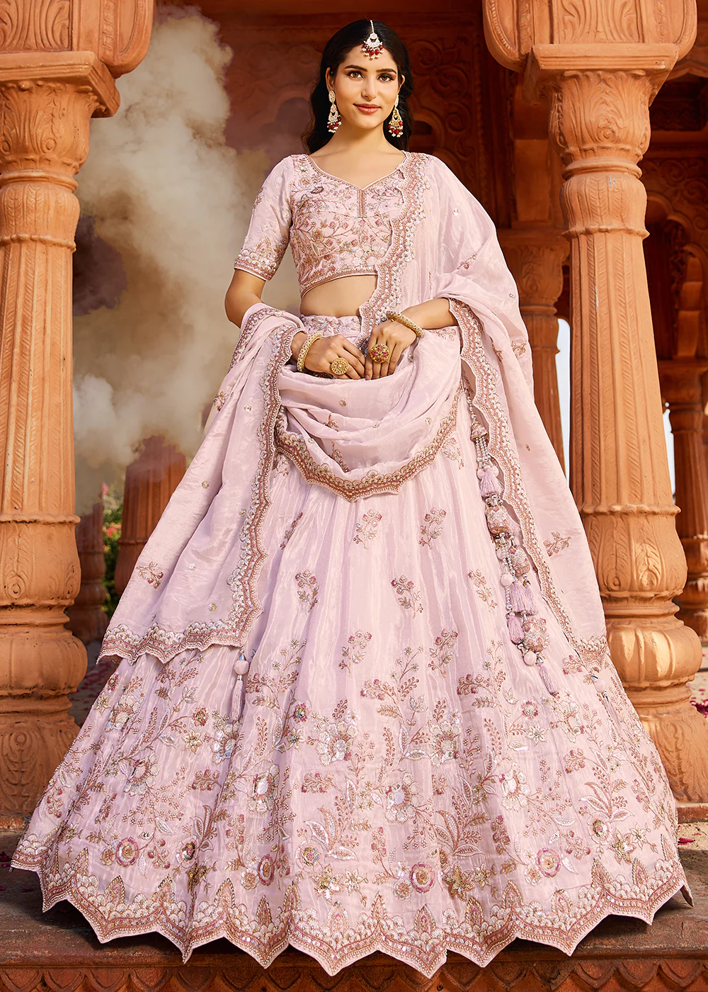 Designer Coral Pink Embroidered Bridal Lehenga Choli