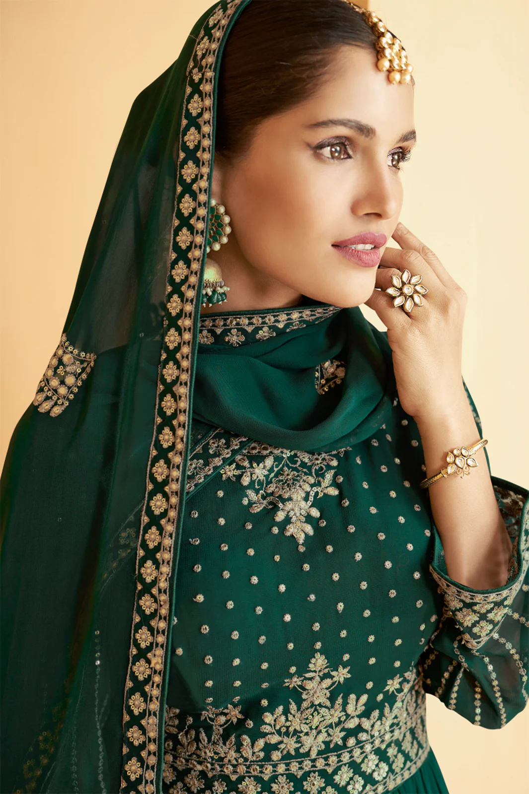 Designer Dark Green Georgette Pakistani Style Sharara Suit - Image 2