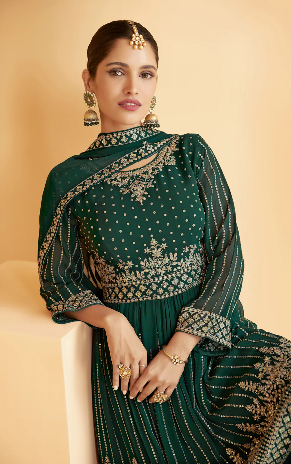 Designer Dark Green Georgette Pakistani Style Sharara Suit - Image 3