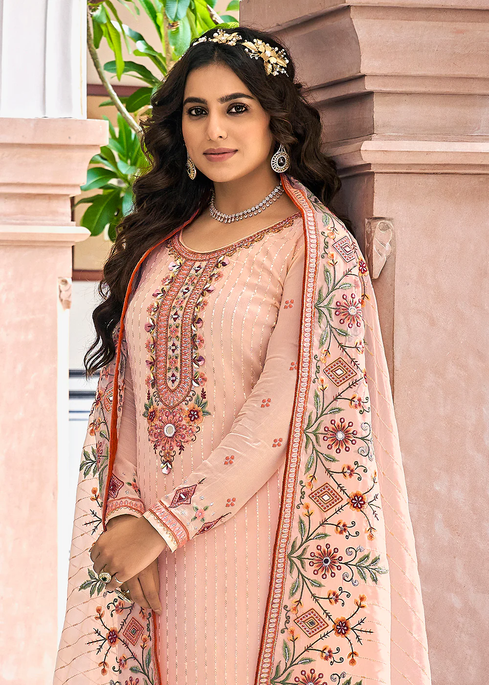 Designer Embroidered Pretty Peach Trendy Salwar Suit - Image 3