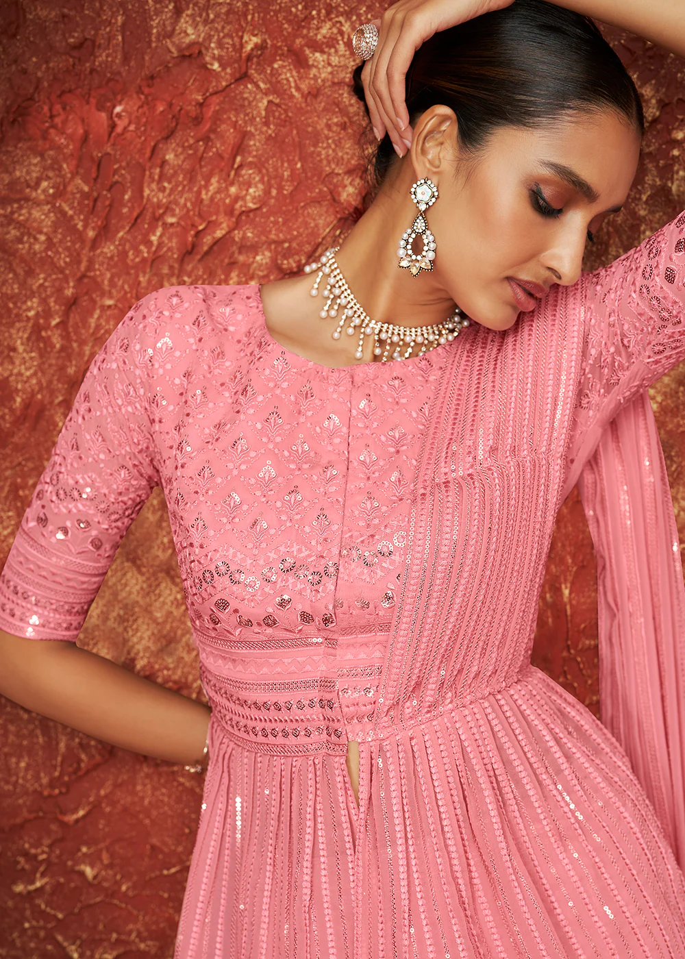Designer French Pink Peplum Style Sharara Suit for Wedding - Image 2