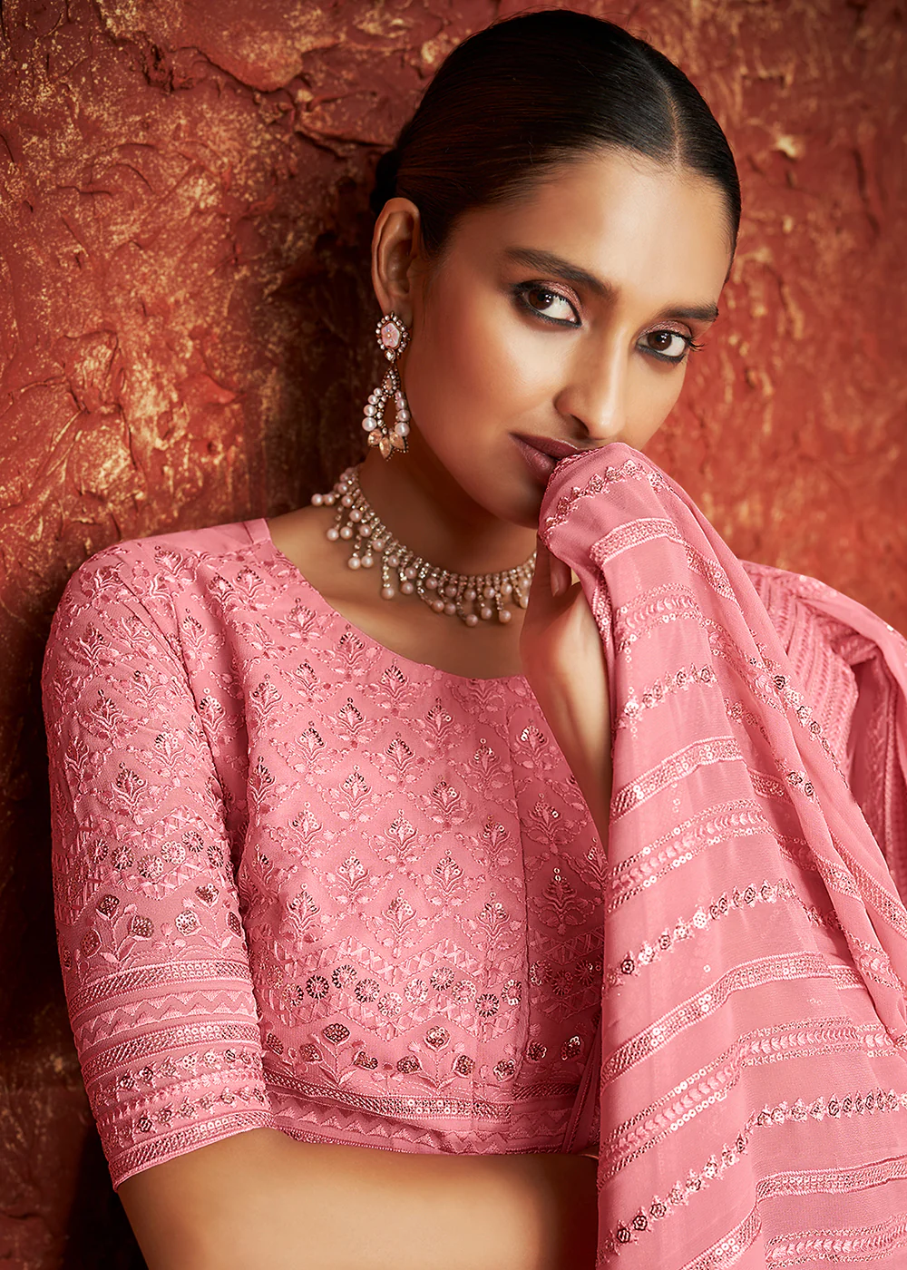 Designer French Pink Peplum Style Sharara Suit for Wedding - Image 4