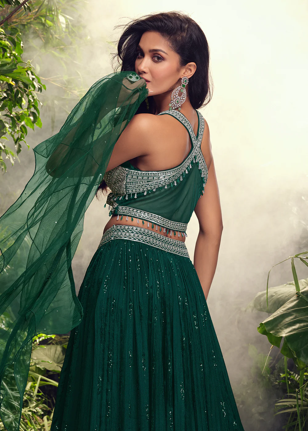 Designer Green Chinnon Silk Party Wear Lehenga Choli - Image 3