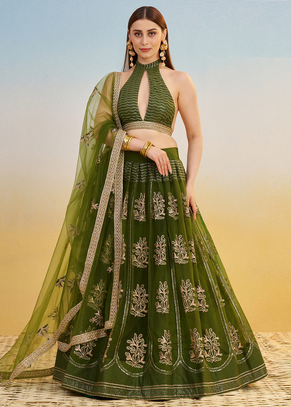 Designer Green Embroidered Wedding Party Lehenga Choli