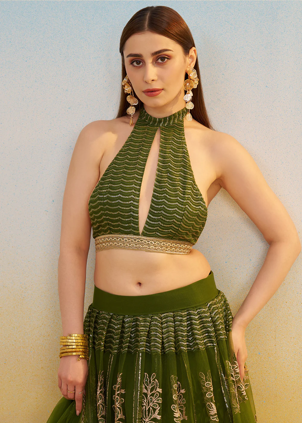 Designer Green Embroidered Wedding Party Lehenga Choli - Image 2