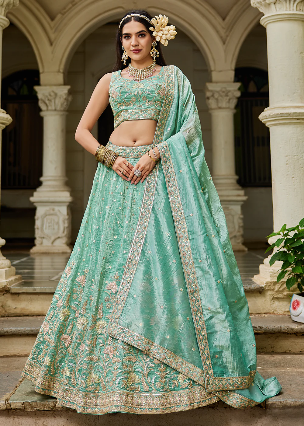 Designer Green Heavy Embroidered Bridal Lehenga Choli