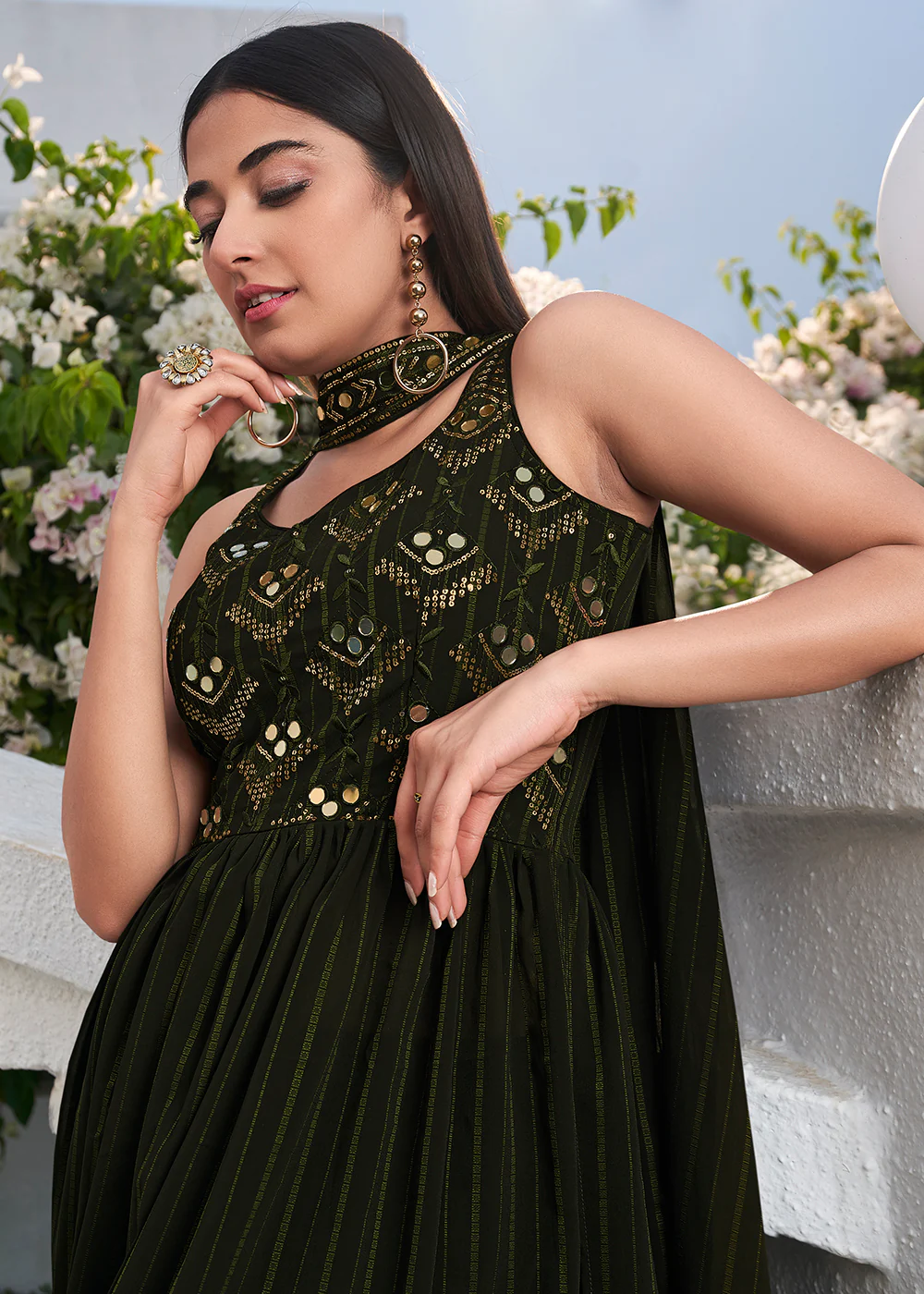 Designer Impressive Olive Party Style Palazzo Salwar Suit - Image 2