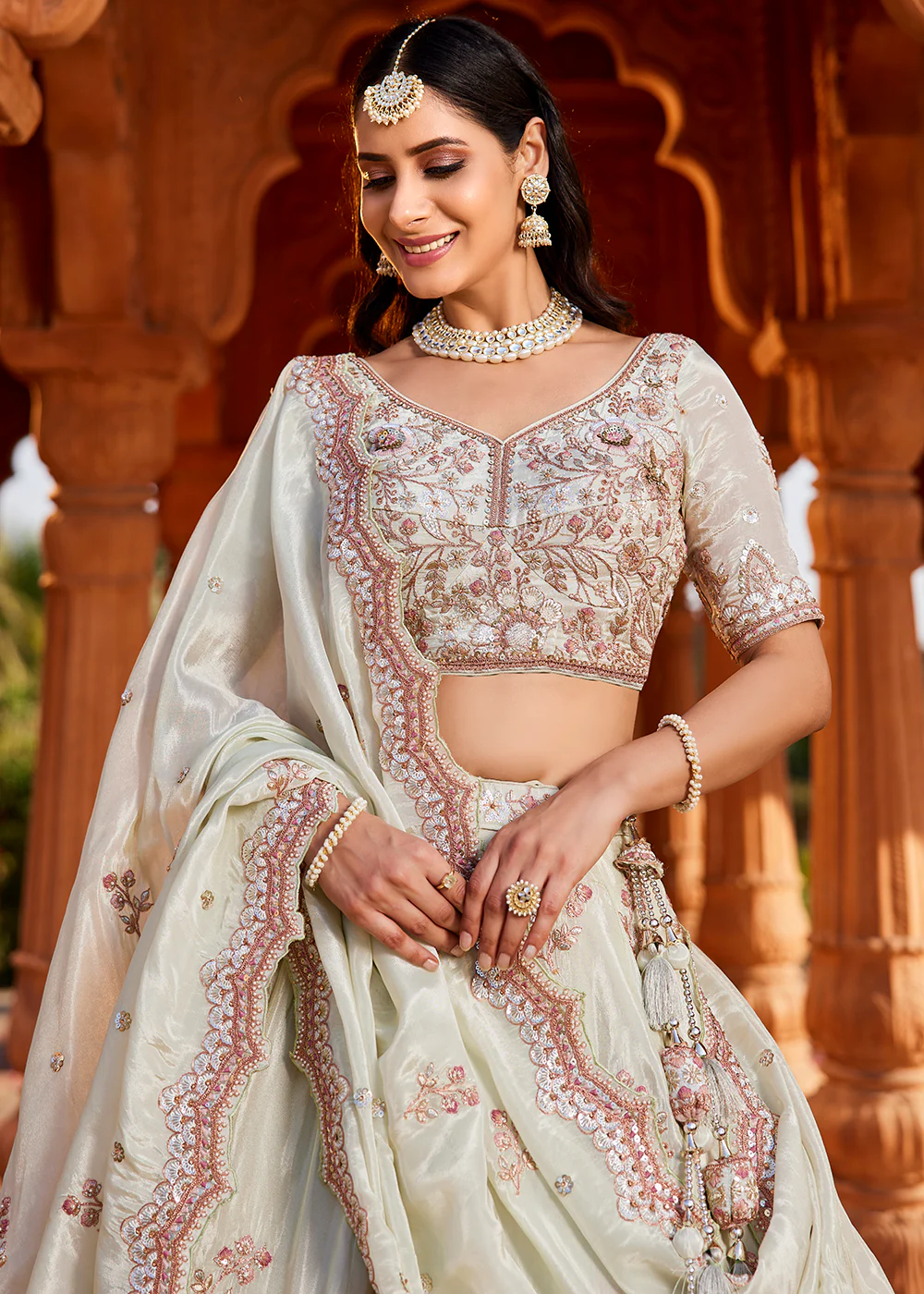 Designer Lime Green Embroidered Bridal Lehenga Choli - Image 2