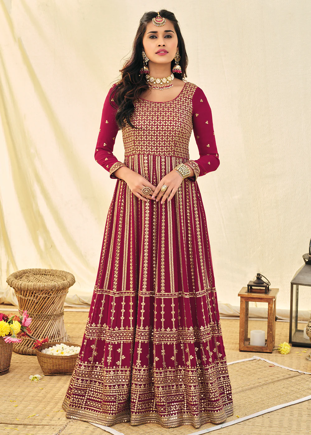 Designer Magenta Embroidered Georgette Anarkali Suit
