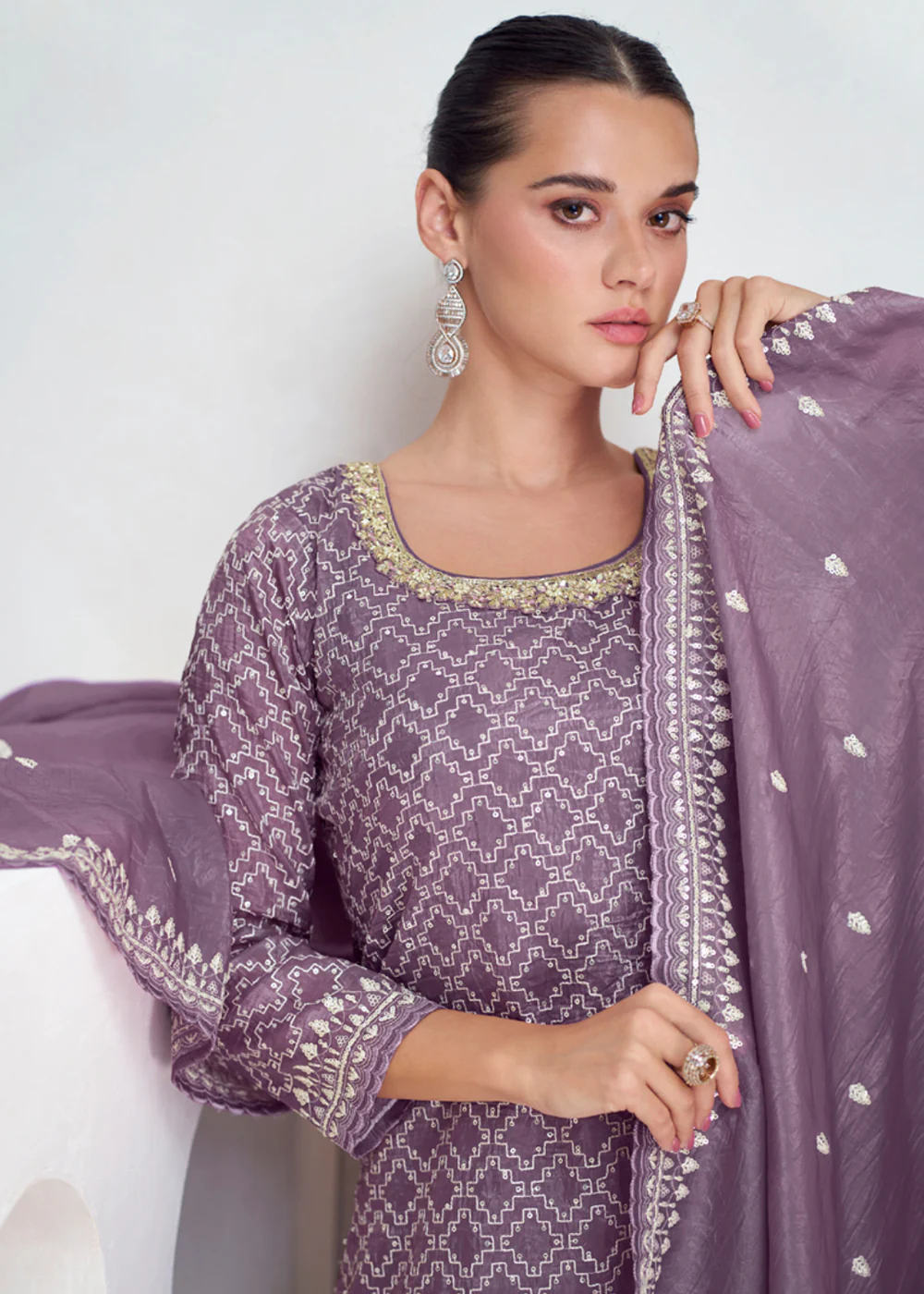 Designer Mauve Embroidered Festive Sharara Suit - Image 4