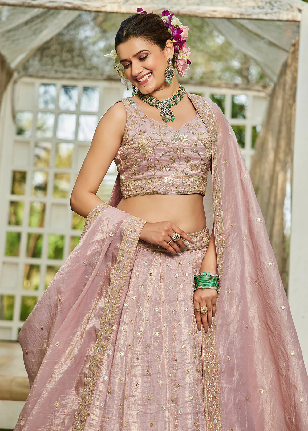 Designer Mauve Heavy Embroidered Bridal Lehenga Choli - Image 5