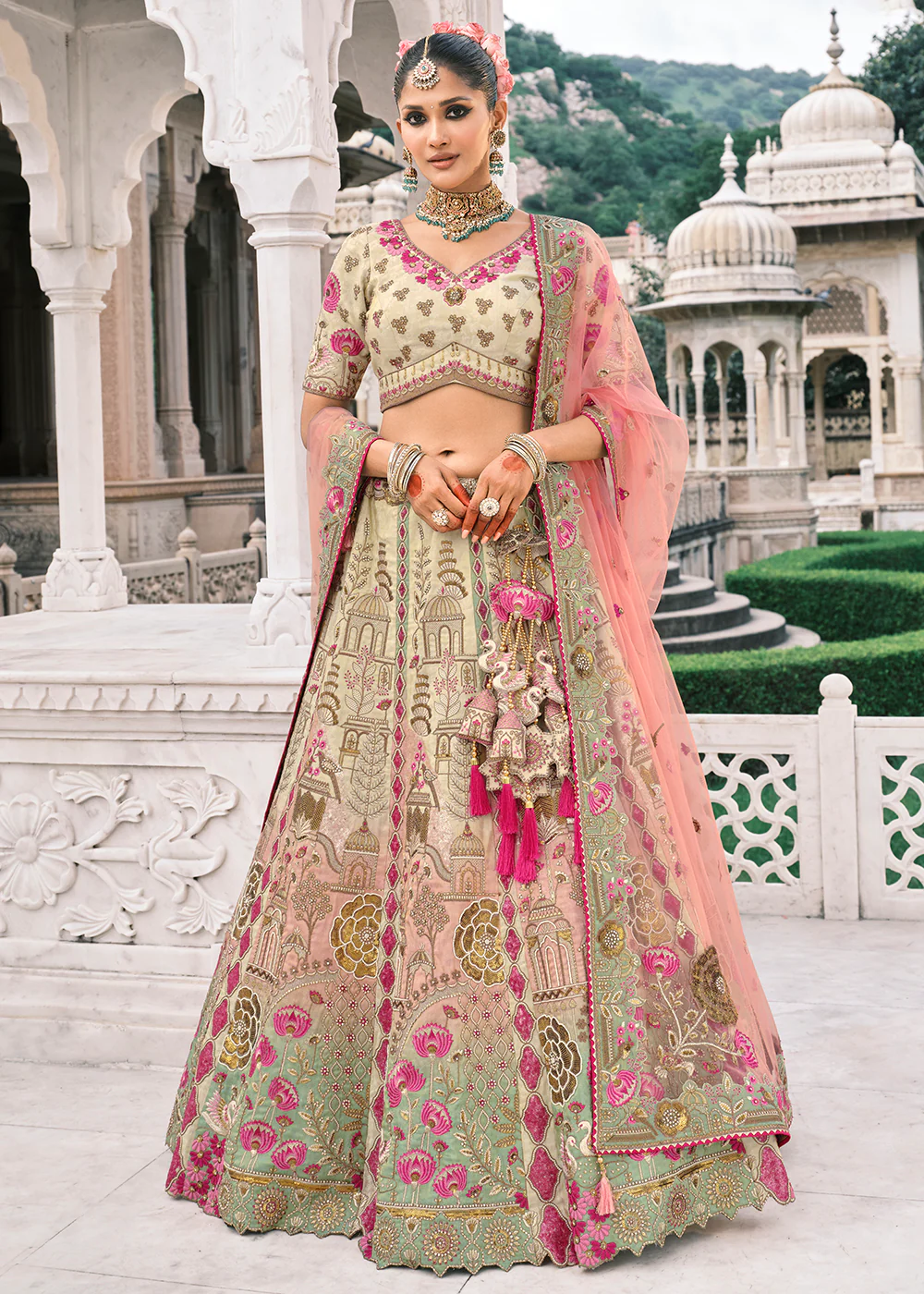 Designer Multicolor Bridal Silk Lehenga Choli