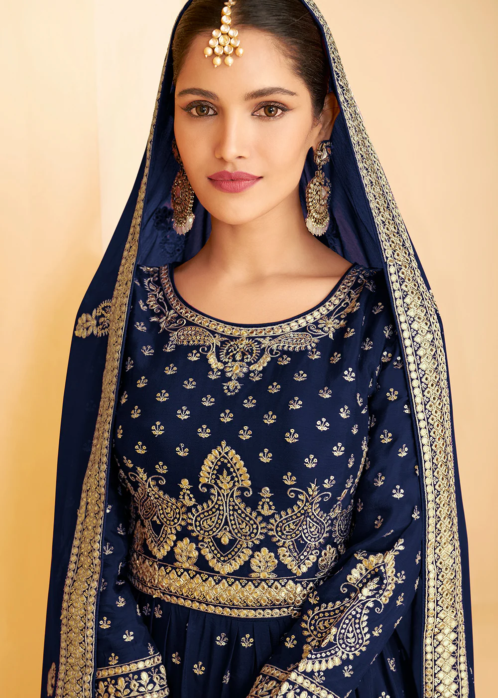Designer Navy Blue Georgette Pakistani Style Sharara Suit - Image 2