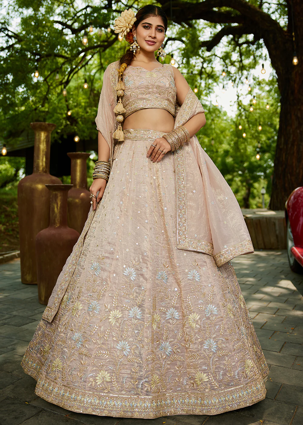 Designer Nude Heavy Embroidered Bridal Lehenga Choli