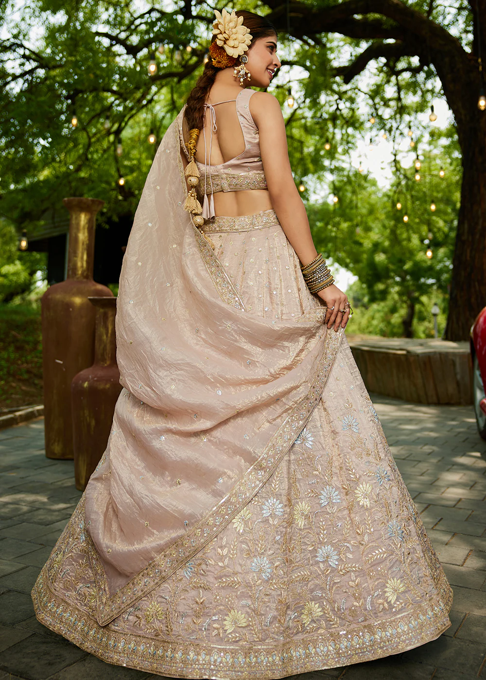 Designer Nude Heavy Embroidered Bridal Lehenga Choli - Image 3