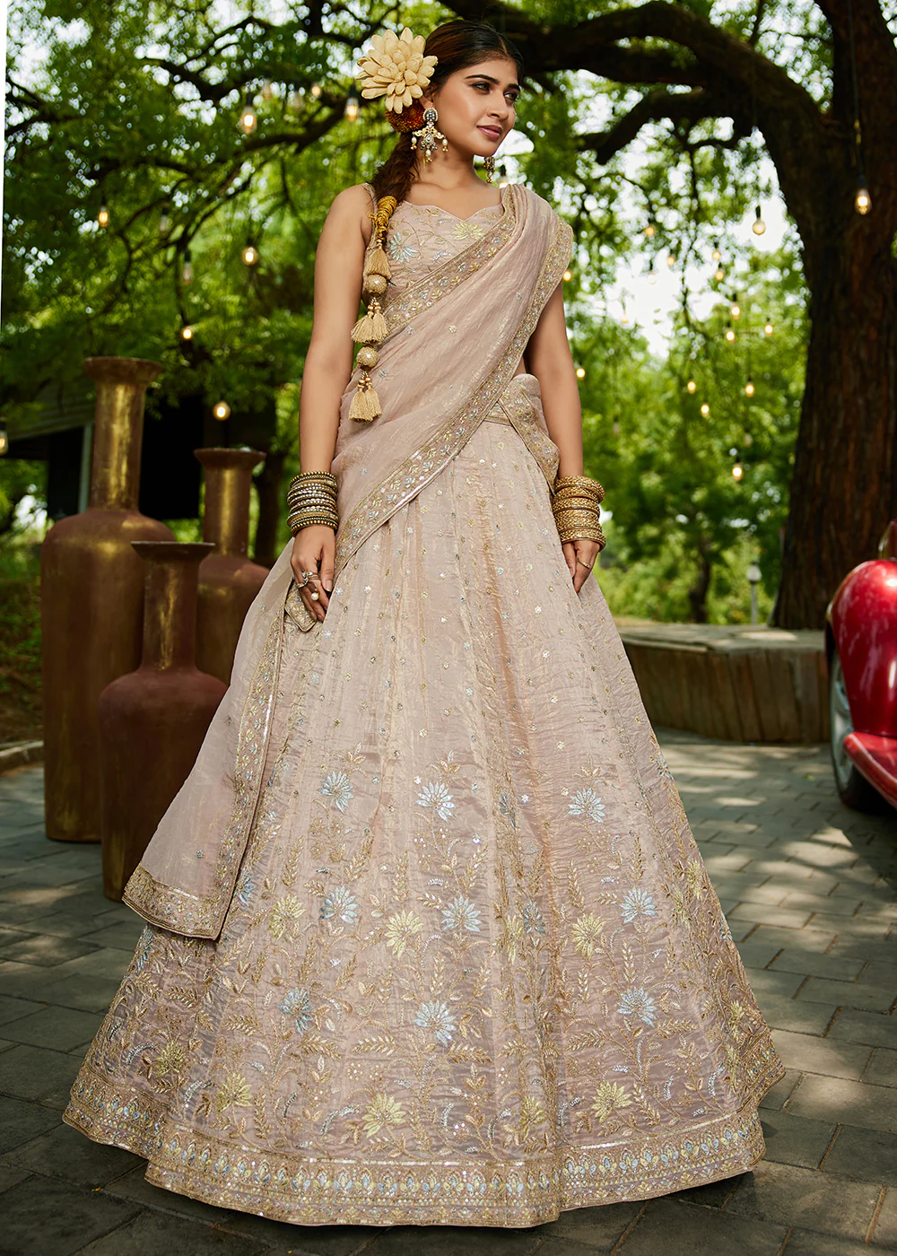 Designer Nude Heavy Embroidered Bridal Lehenga Choli - Image 4