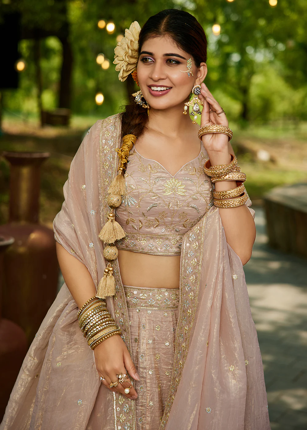 Designer Nude Heavy Embroidered Bridal Lehenga Choli - Image 5