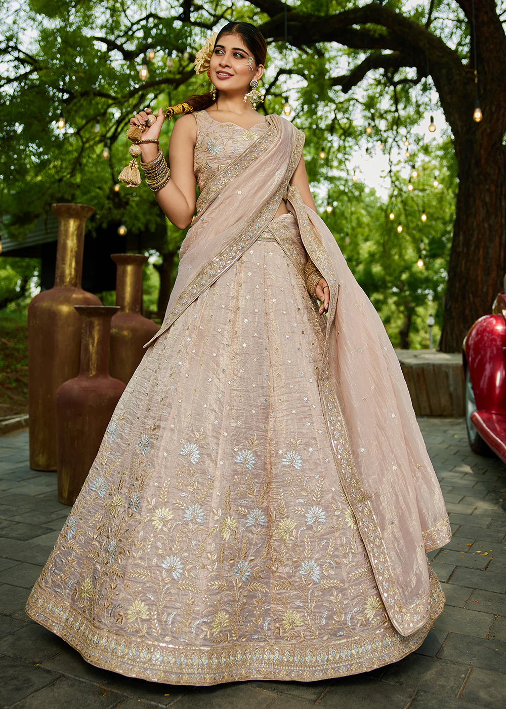 Designer Nude Heavy Embroidered Bridal Lehenga Choli - Image 6