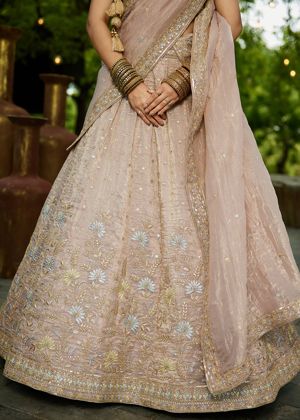 Designer Nude Heavy Embroidered Bridal Lehenga Choli - Image 7