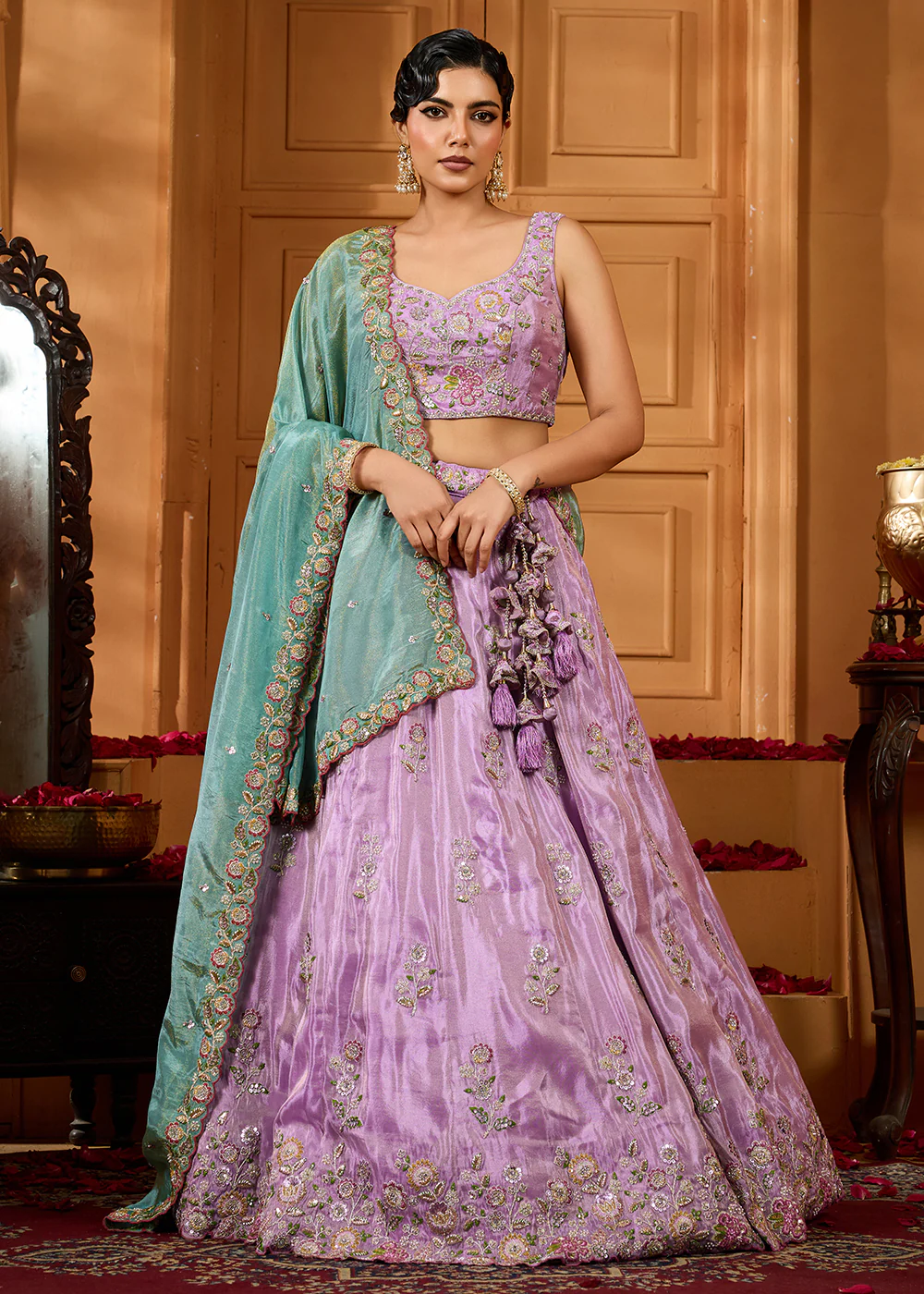 Designer Party Lavender Satin Silk Lehenga Choli