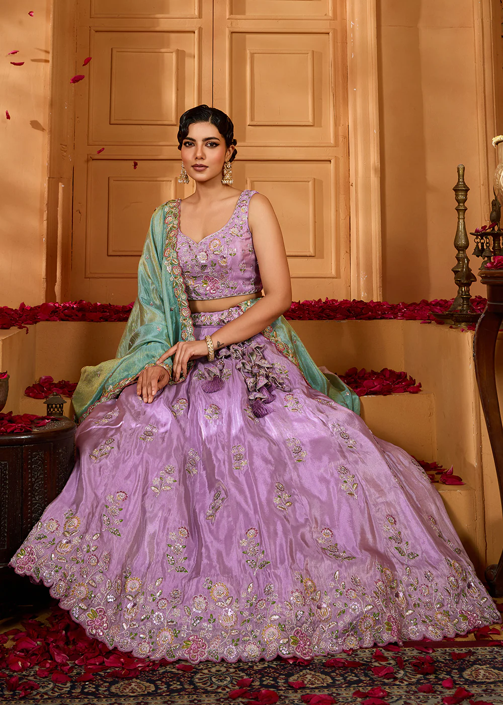 Designer Party Lavender Satin Silk Lehenga Choli - Image 4