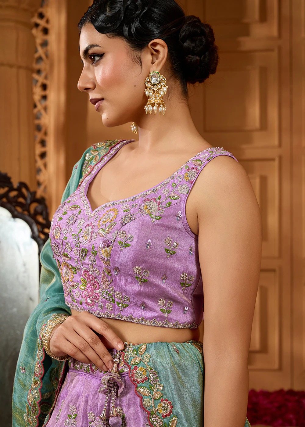 Designer Party Lavender Satin Silk Lehenga Choli - Image 5