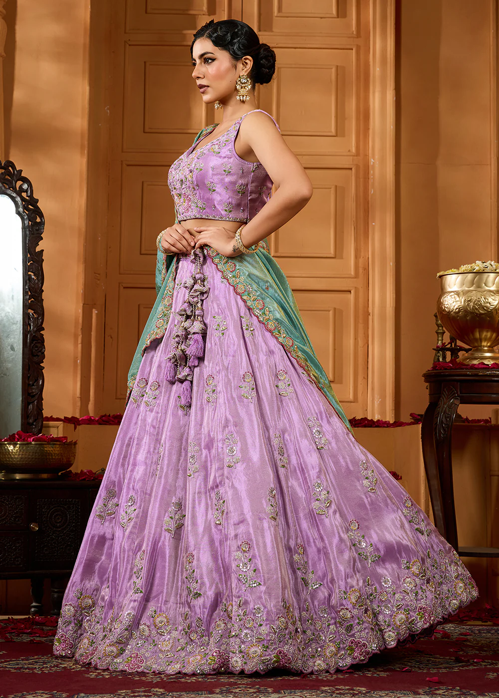 Designer Party Lavender Satin Silk Lehenga Choli - Image 6