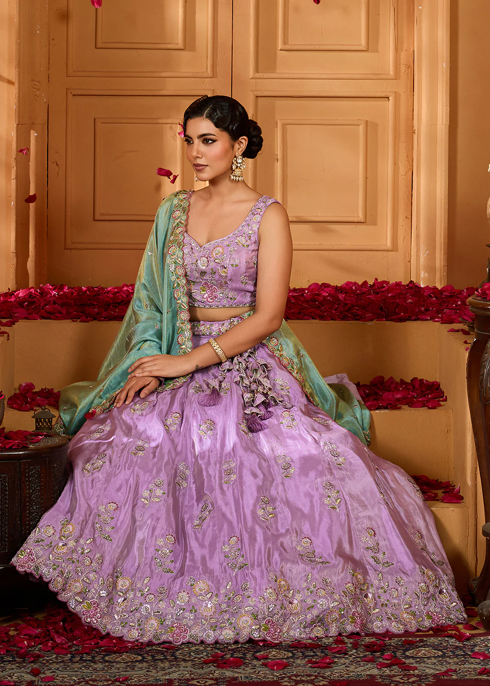 Designer Party Lavender Satin Silk Lehenga Choli - Image 7