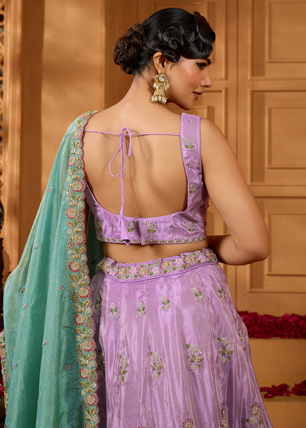 Designer Party Lavender Satin Silk Lehenga Choli - Image 8