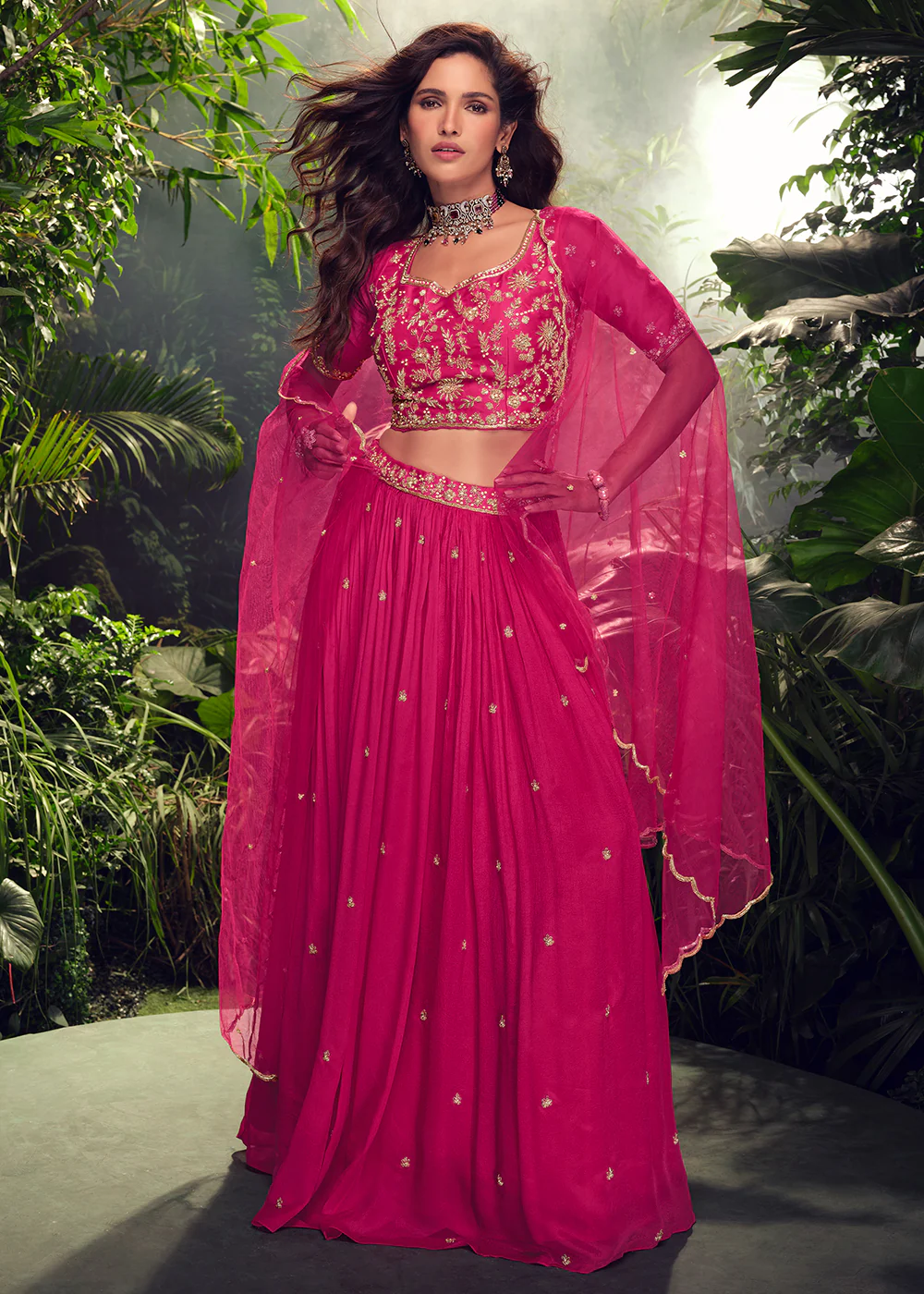 Designer Pink Chinnon Silk Party Wear Lehenga Choli