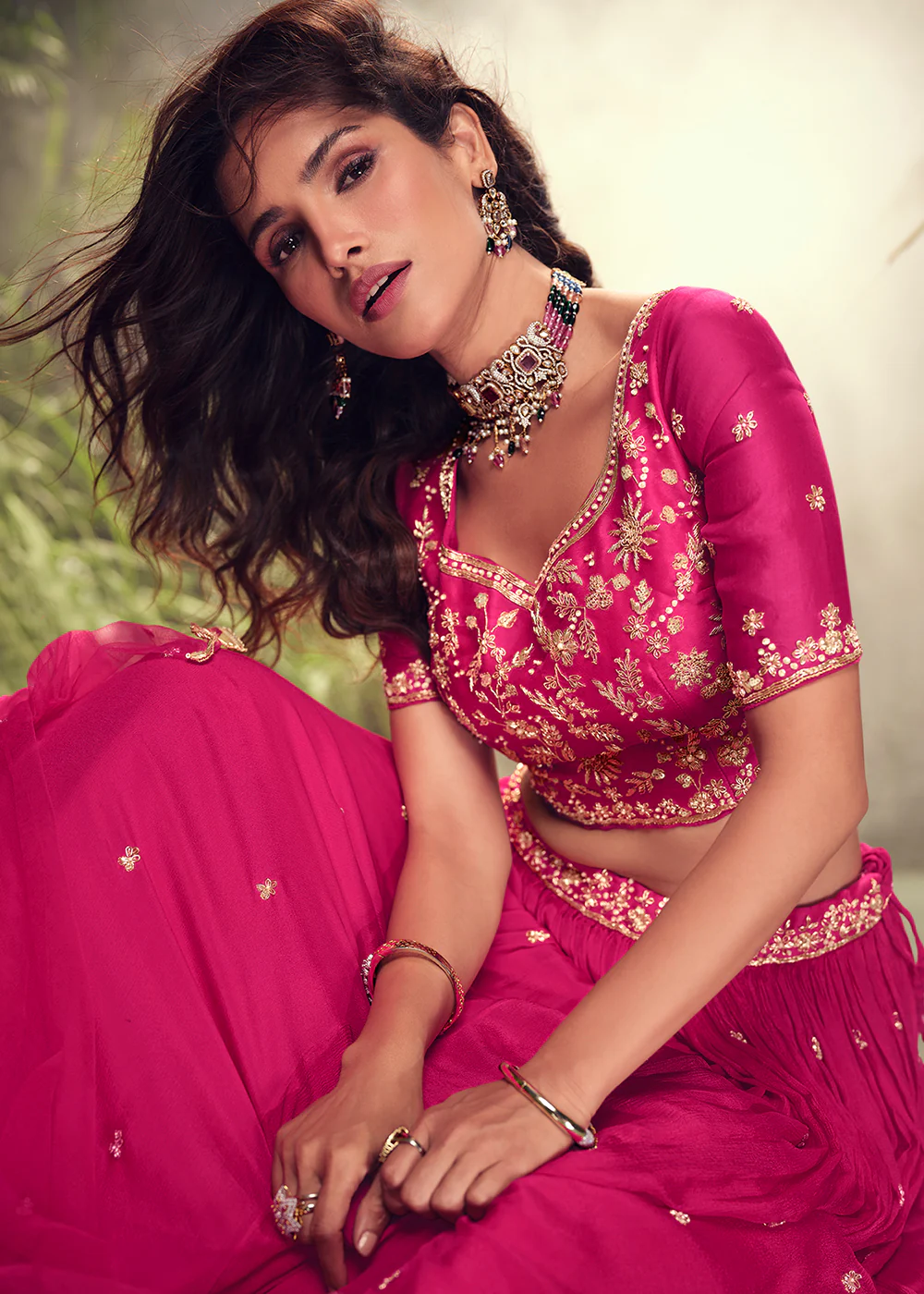 Designer Pink Chinnon Silk Party Wear Lehenga Choli - Image 5