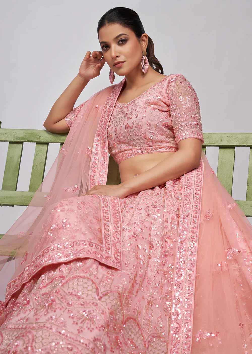 Designer Pink Floral Embroidered Bridal Lehenga Choli - Image 2