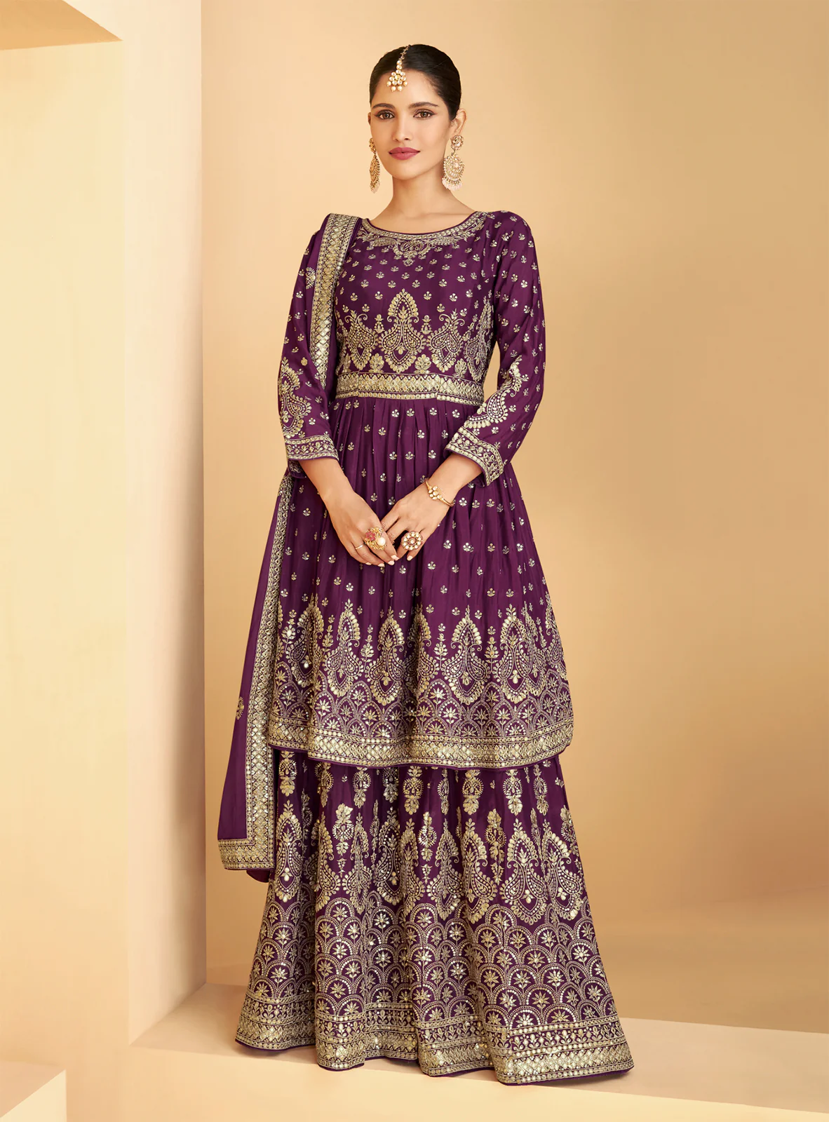 Designer Plum Purple Georgette Pakistani Style Sharara Suit