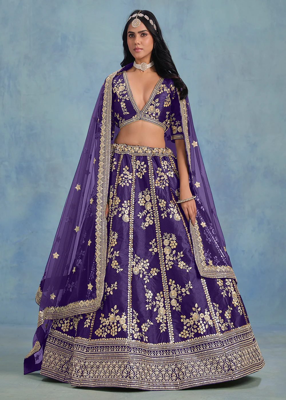 Designer Pretty Purple Art Silk Wedding Lehenga Choli