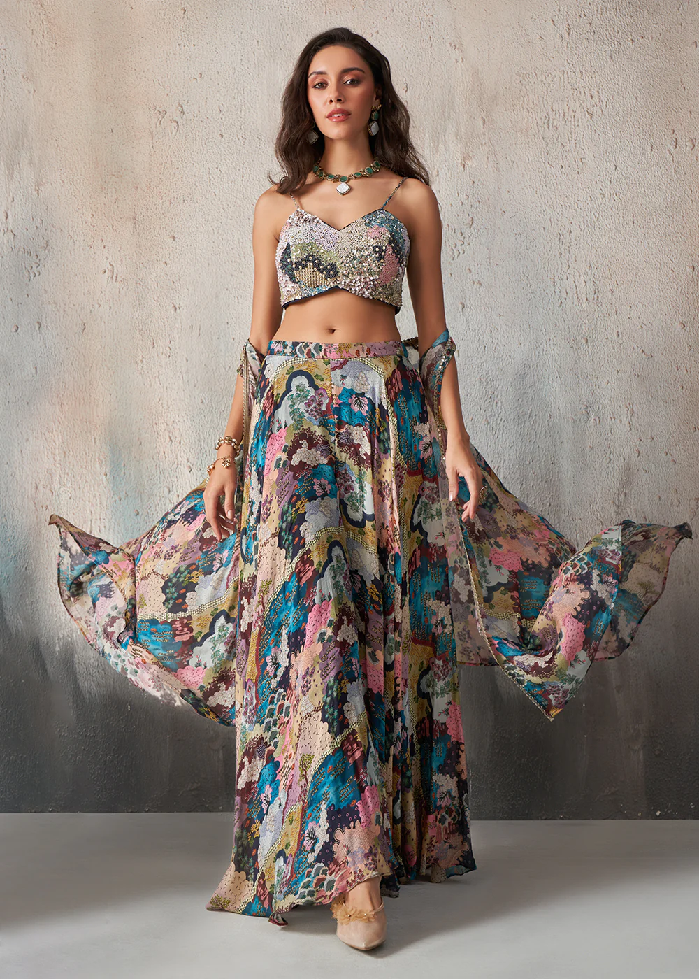 Designer Printed Blue Crop Top Style Lehenga Choli - Image 6