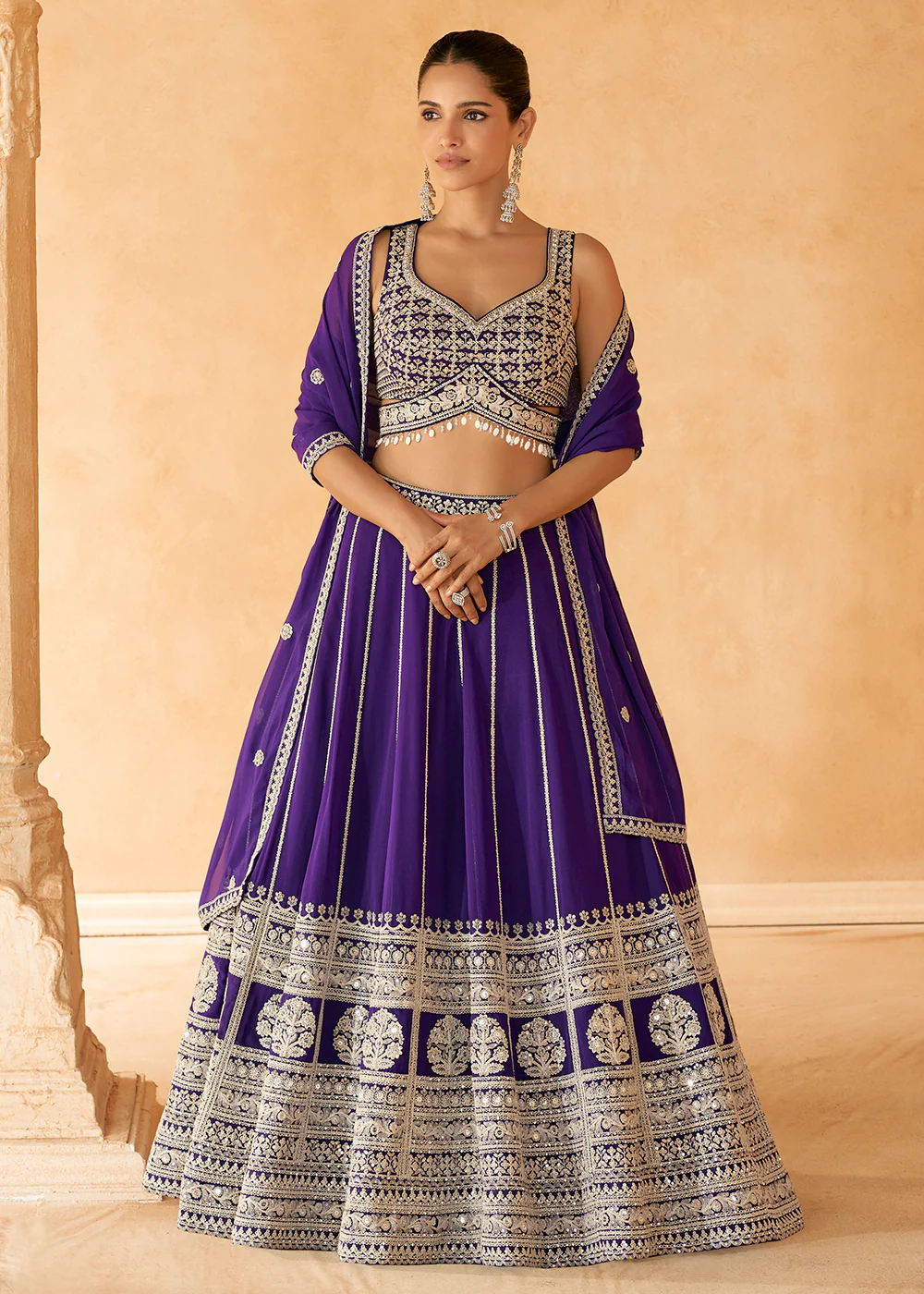Designer Purple Embroidered Bridesmaids Lehenga Choli