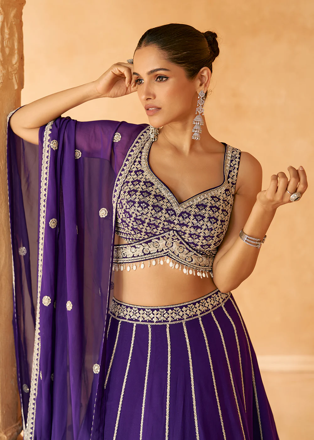 Designer Purple Embroidered Bridesmaids Lehenga Choli - Image 2