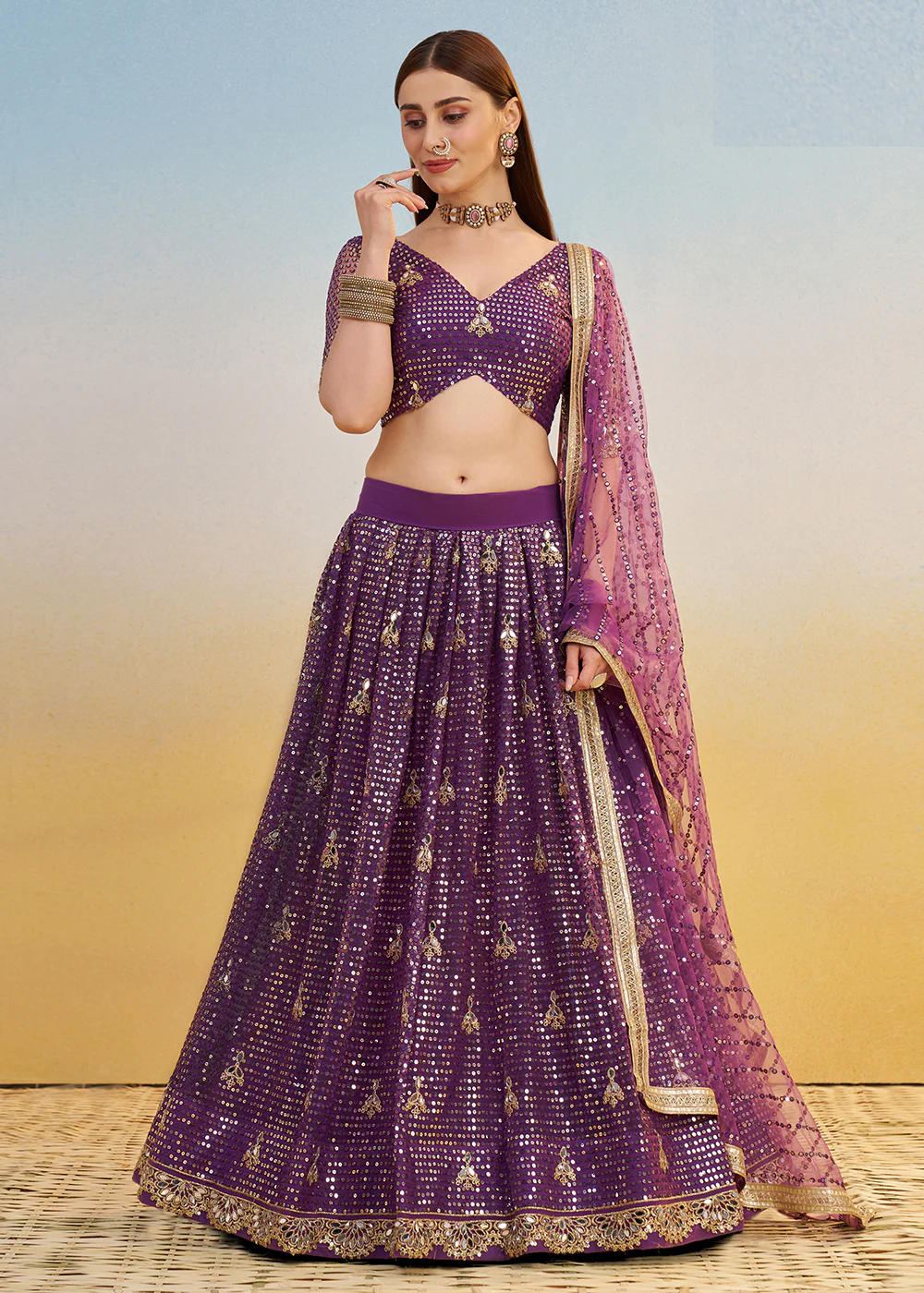 Designer Purple Embroidered Wedding Party Lehenga Choli